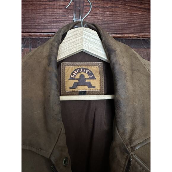 Vintage 90s Phase 2 Leather Bomber Jacket (Large) - Picture 4 of 5